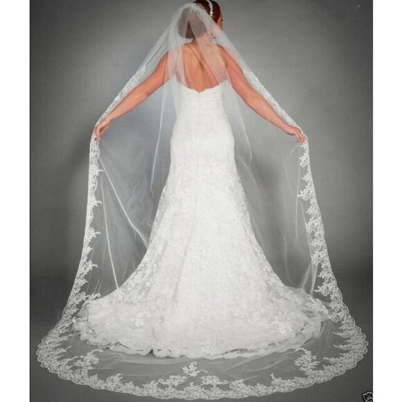 Long Wedding White Lace Veil 118.11\'\' for Bride main image 2